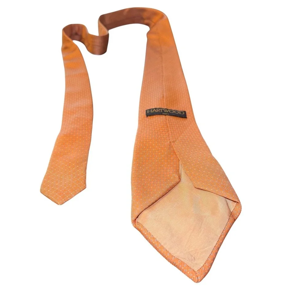 Hartwood‎ Paris Men's Necktie Peach with Blue & White Polka Dot Pattern